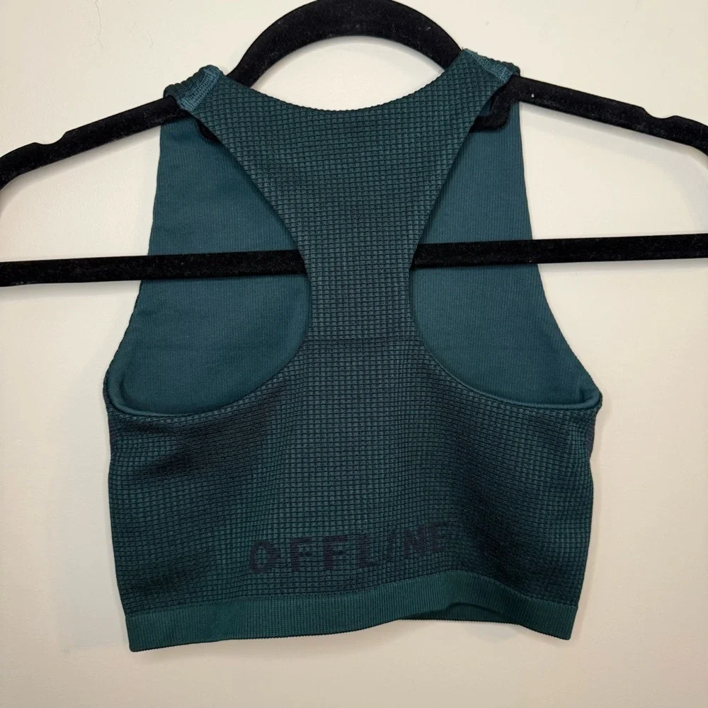 👟2/$20👟 OFFLINE by Aerie High Neck Waffle Knit Dark Green Sports Bra XS